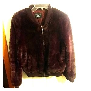 Wine colored faux fur bomber